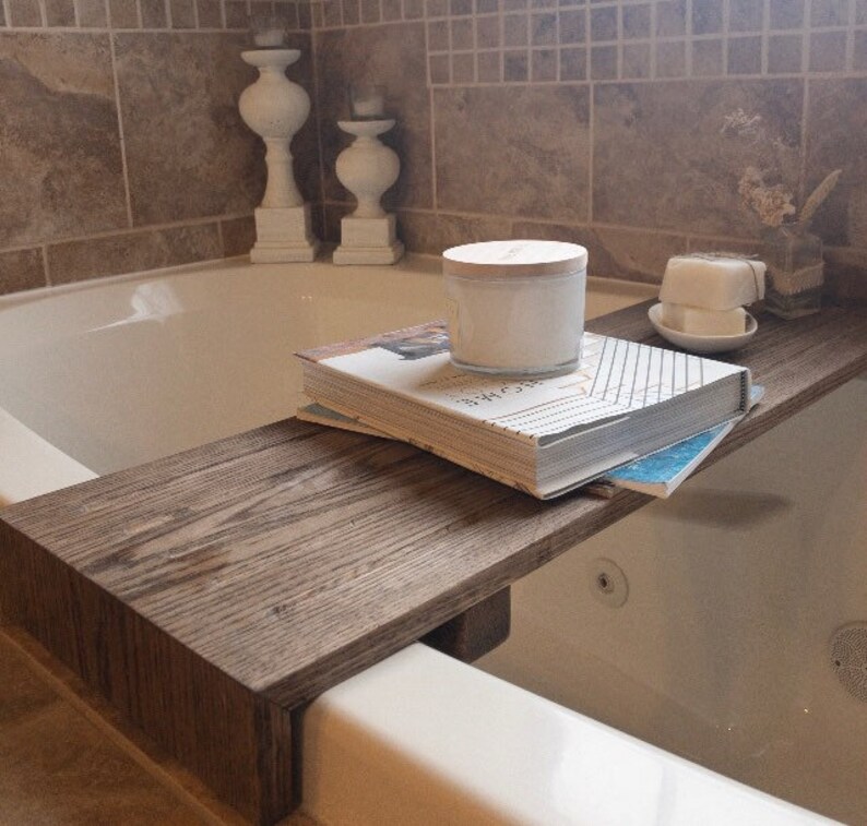 Rustic Wood Bathtub Tray Caddy Bathroom Decor Etsy Canada