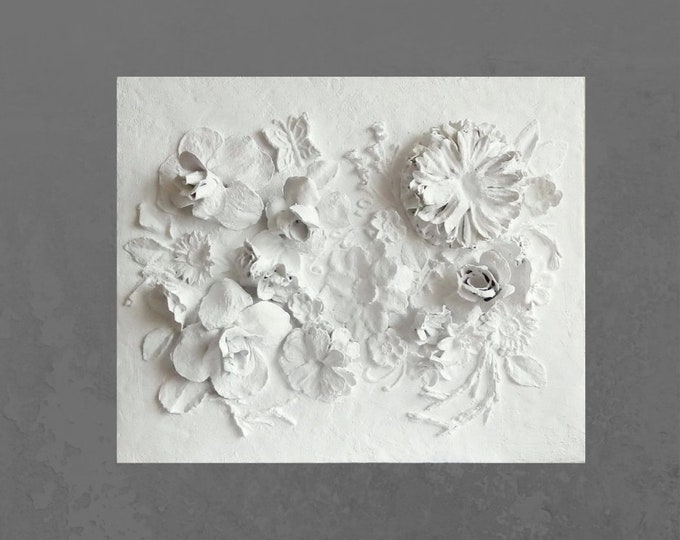 Large Sculptural wall art white basrelief gypsum panel Etsy