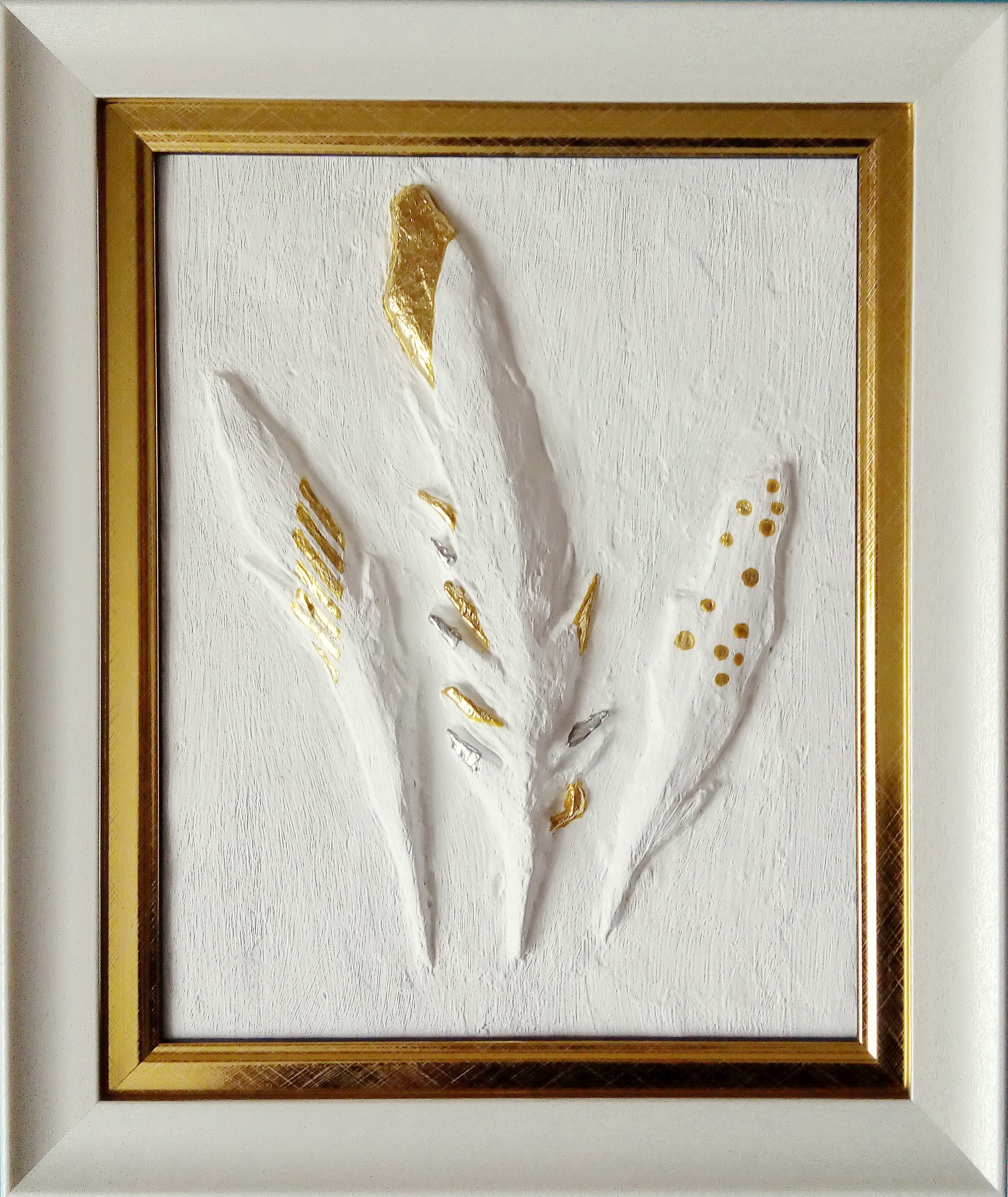 Framed 3d wall art Gold Feathers wall art white basrelief Etsy