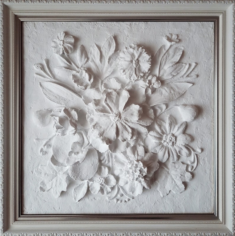 Plaster wall art botanical sculpture framed Relief 3d art Etsy