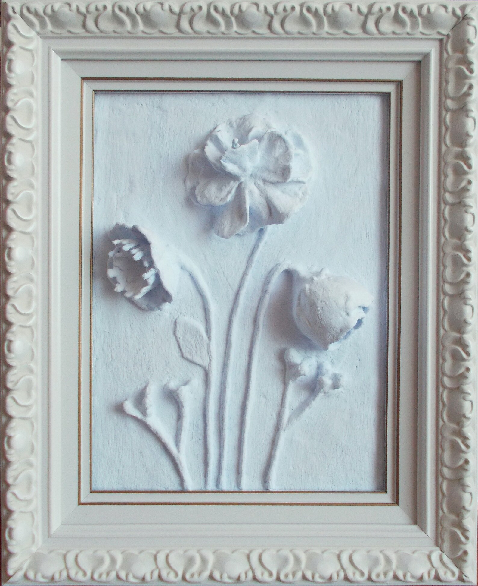 Small 3d flower wall art light blue wall decor panel gypsum Etsy