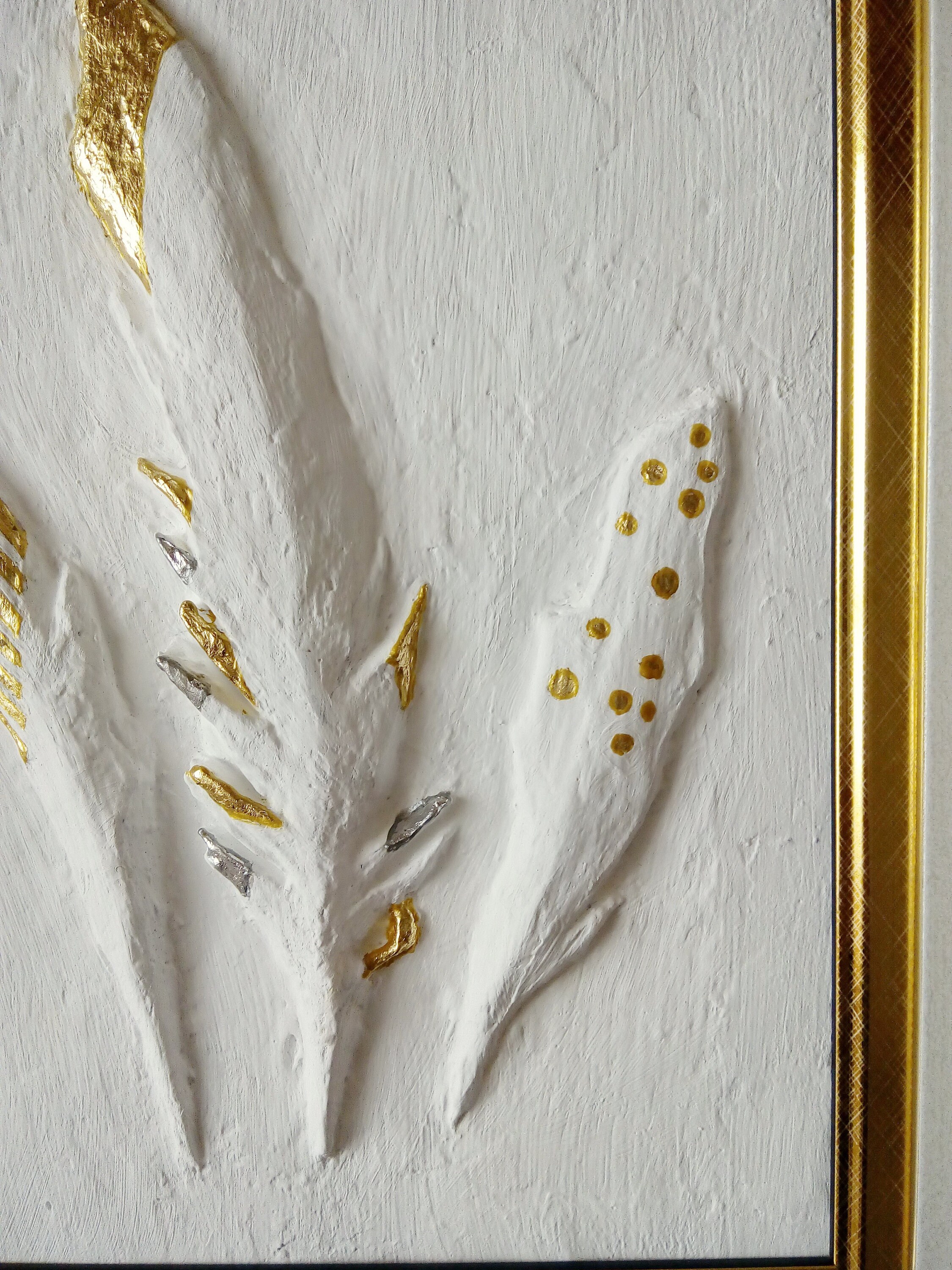 Framed 3d wall art Gold Feathers wall art white basrelief Etsy