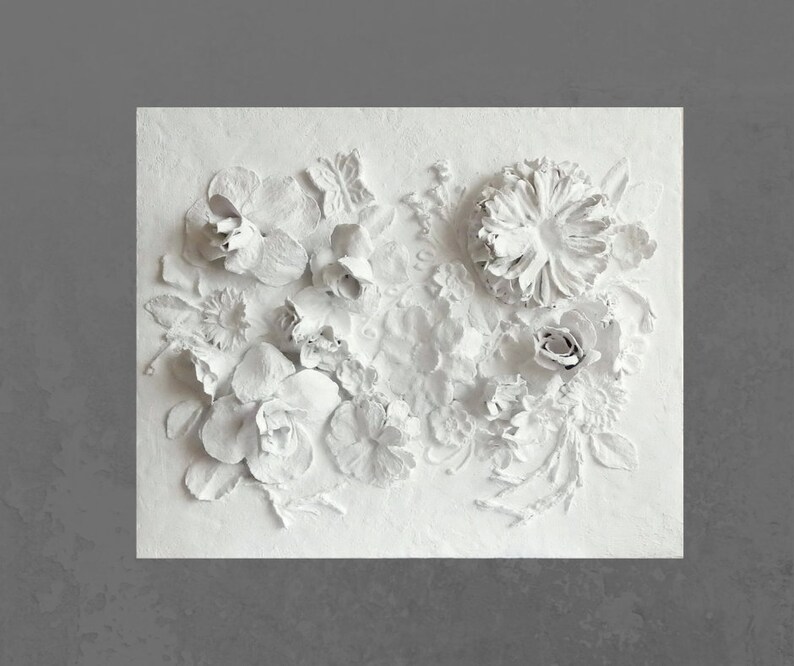 Large Sculptural Wall Art White Bas Relief Gypsum Panel