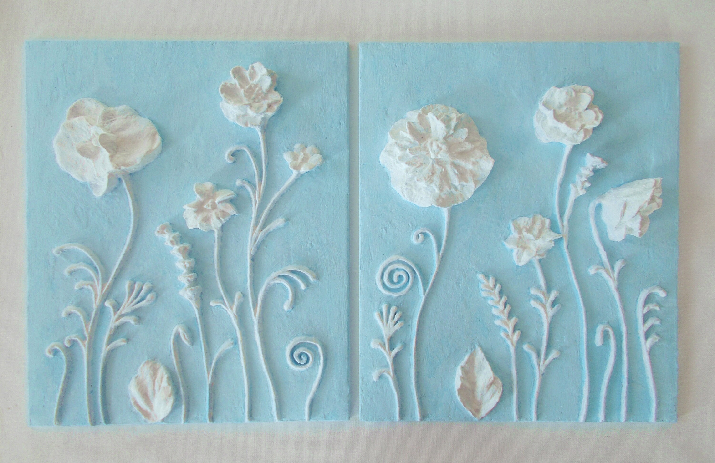 Set of 2 wall art Panels gypsum 3d flower wall art Sculptural Etsy