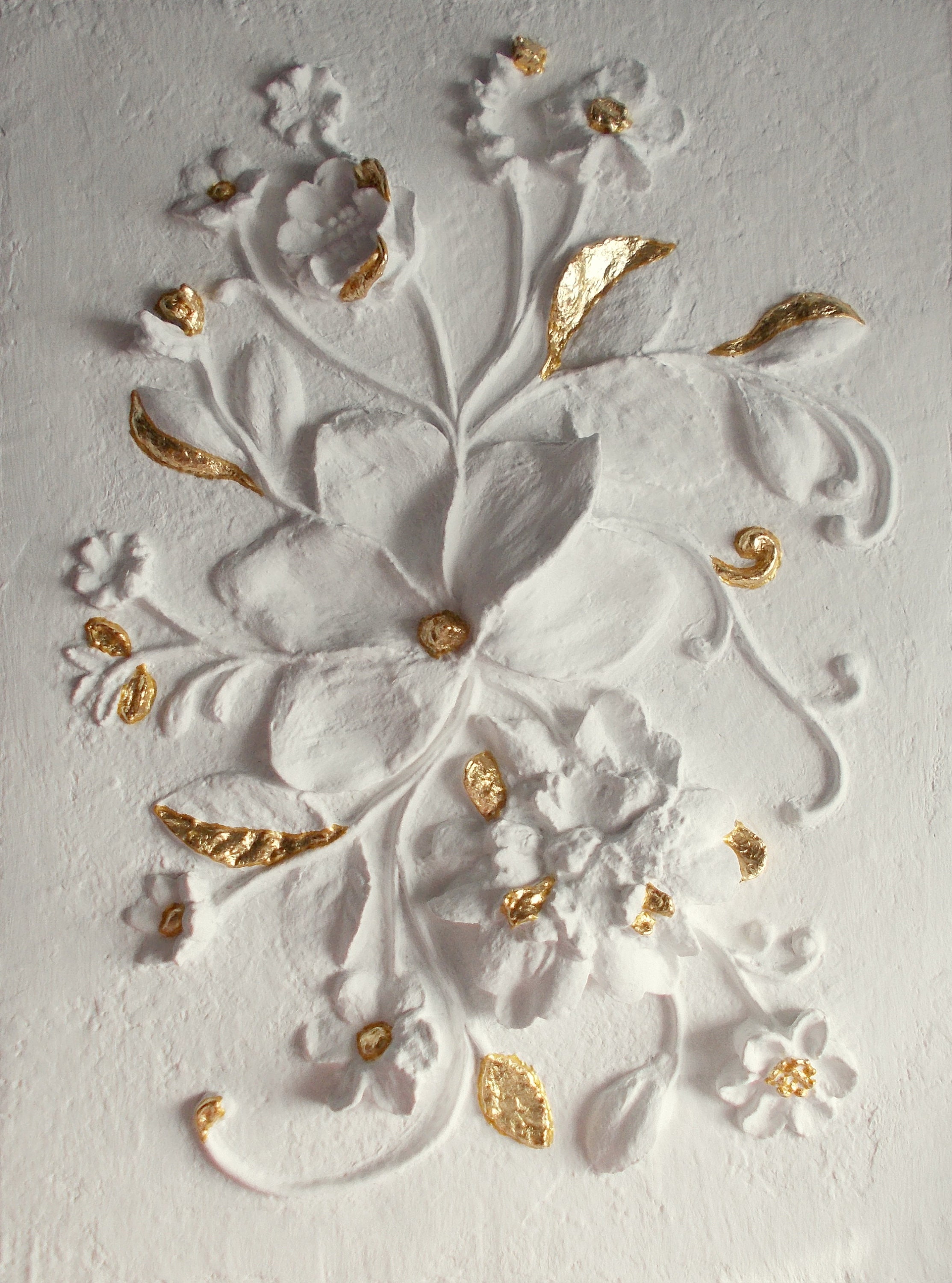 Sculptural wall art White basrelief gypsum panel flowers 3d Etsy