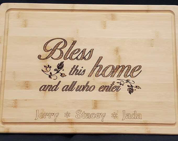 Personalized "Bless This Home" Bamboo Cutting Board, Realtor closing gift, Large Cutting Board, Kitchen Decor