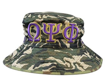 Omega Psi Phi Green Camouflage Print Bucket Hat - Lightweight