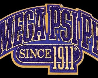 Omega Psi Phi Fraternity Purple & Gold Curved Chenille Patch - Official Greek Organization Embroidered Emblem