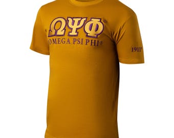 Omega Psi Phi Gold T-Shirt | Premium Embroidered Greek Letters Fraternity Gear