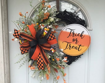 Candy Corn Trick or Treat Wreath: Whimsical Fall Door Decor