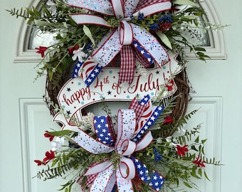 Fourth of July Wreath: Patriotic USA Flag Door Decor