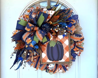 Purple Pumpkin Wreath: Handmade Autumn Harvest Door Decor