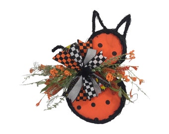 Halloween Cat Grapevine Door Hanger: Orange Polka Dot Decor
