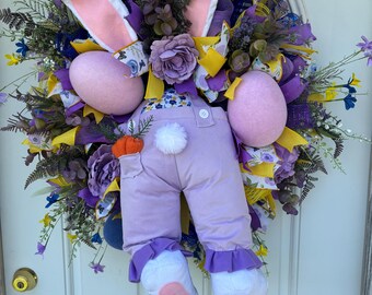 Purple Bunny Butt Wreath | Whimsical Easter Spring Floral Door Decor
