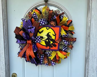 Witch Halloween Wreath: Spooky Front Door Decor with Bats