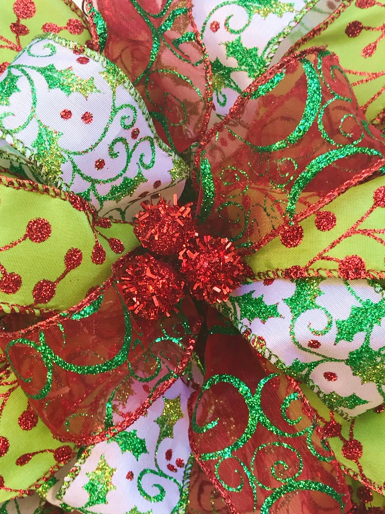 One-of-a-kind Lime Green and Red Hand-made Christmas Wreath