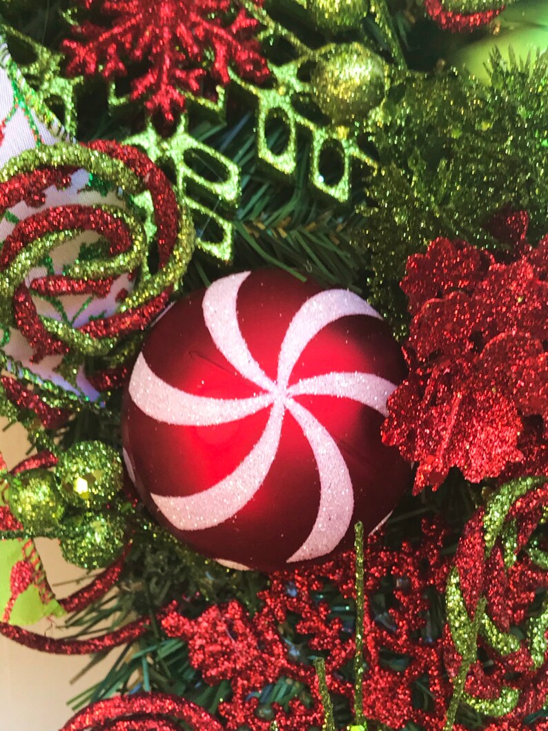 One-of-a-kind Lime Green and Red Hand-made Christmas Wreath