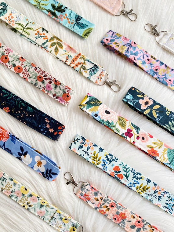 FABRIC LANYARDS Cute Key Holders Cute Keychains Floral Lanyards ID Badge  Holder Teacher Gifts Wristlet Lanyard Work Accessories 