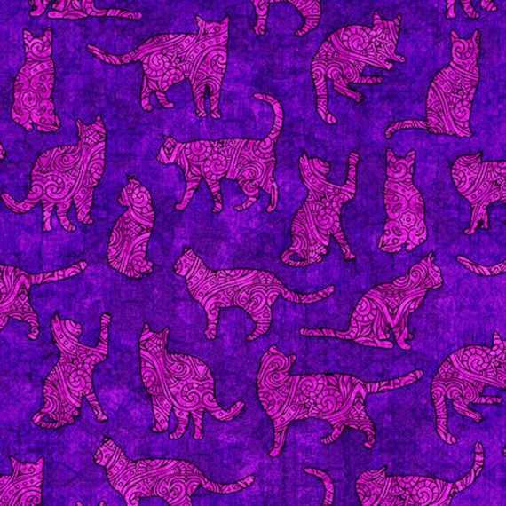 Spooky Cats in the Dark Silhouettes on Black 100/% Cotton Patchwork Fabric