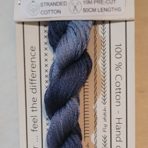 May include: A skein of Bonnie Brook No. 415 stranded cotton embroidery floss in shades of blue. The label includes the text "Love the colour... feel the difference" and "100% Cotton - Hand dyed in Australia". The floss is 50cm in length.
