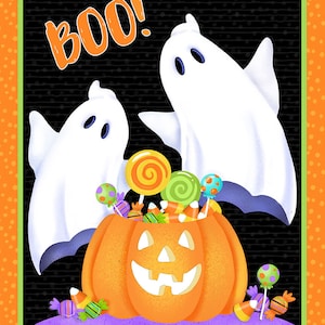 Henry Glass Glow Ghosts 9609PG-39 24" Ghosts and Pumpkin Panel