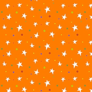 Henry Glass Boo 248G-33 Orange Tossed Stars. Priced by the half yard.
