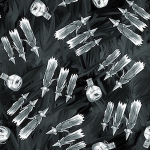 Blank Quilting Halloween Countdown 2260G 99 Black Witches with Potion Bottles. Priced by the half yard.