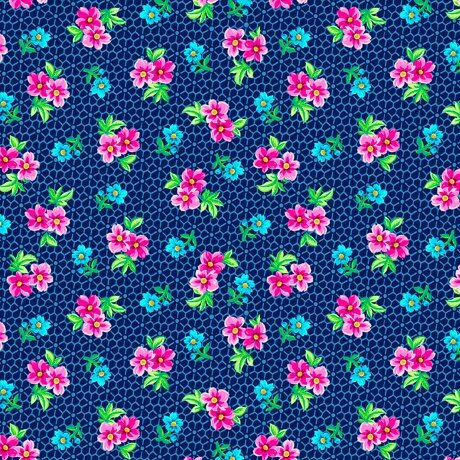 28886N Quilting Treasures Floral Cache Navy. Sold by the Half Yard