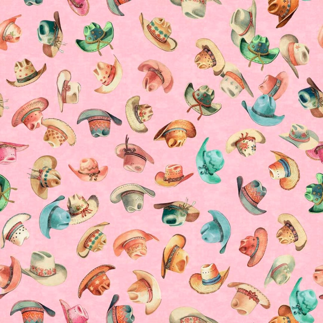 Quilting Treasures 30370P Hey Cowgirl Hat Tossed Pink. Priced by
