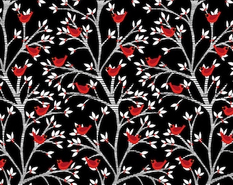 2698-99 Blank Quilting - Its Snow Wonderful Black Cardinals in Trees. Priced by the half yard.