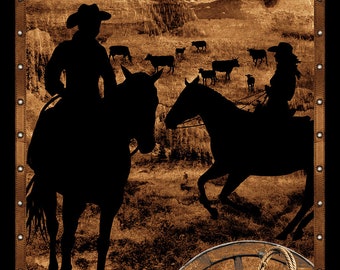 Cowboy Culture Blank Quilting 3344P-39 Brown Cowboy Panel.  24&quot;