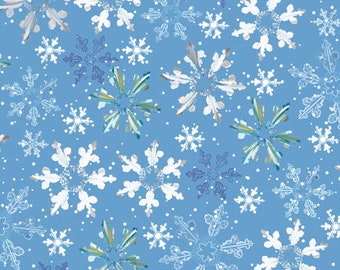 Flocons de neige First Frost bleu 27439 B. Prix au mètre près.