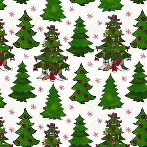 2803-01 Mi vaquero me regaló árboles de Navidad blancos. Precio por media yarda.