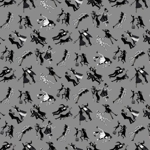3051-95 Henry Glass Halloween Ball Tossed Black/Gray. Priced by the half yard.