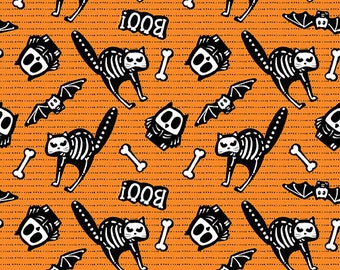 Henry Glass Glow Ghosts 9606G-33 Orange Tossed Bones Motive. Preis durch den halben Hof.