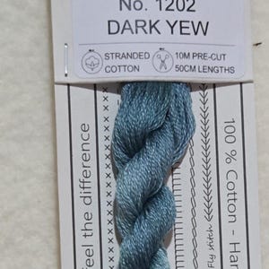 May include: A skein of Dark Yew stranded cotton embroidery thread, 10 meters pre-cut in 50cm lengths. The label includes the text "Love the colour... feel the difference" and "100% Cotton - Hand dyed in Australia".