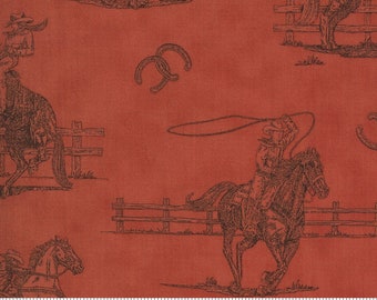 Moda 19992 12  Home on the Range Clay Red Scenic.  Priced by the half yard.