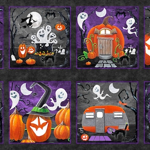 Blank Quilting Booville Glow in the Dark Black Halloween Blocks 1034G-99. 24" panel