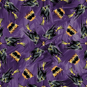 Blank Quilting Halloween Countdown 2259G 55 Purple Witches on Brooms. Priced by the half yard.