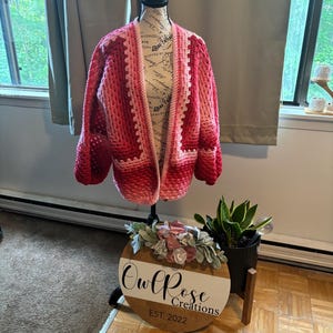 Red Ombre Crochet Cardigan, Women&#39;s Cardigan, Crochet Sweater, Ombre Sweater, Fall Fashion, Handmade Clothing