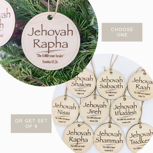 YHWH Names of GOD Ornament Set of 9 Jehova Names of GOD  or Individual Engraved Wood Natural Unfinished Wood Ornament