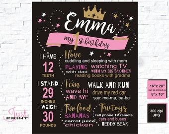 First birthday chalkboard, princess 1st birthday, chalkboard sign, personalized chalkboard girl, bday board, 1st 2nd, 1st birthday chalk