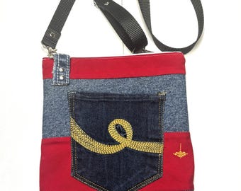 Handmade Upcycled Denim Crossbody Bag With Adjustable Strap