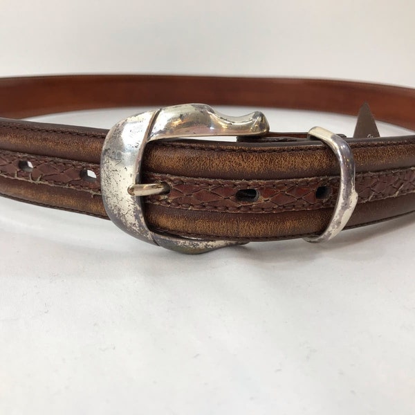 Vintage Trafalgar Men's Belt Brown Italian Calfskin Western Style Buckle Size 38