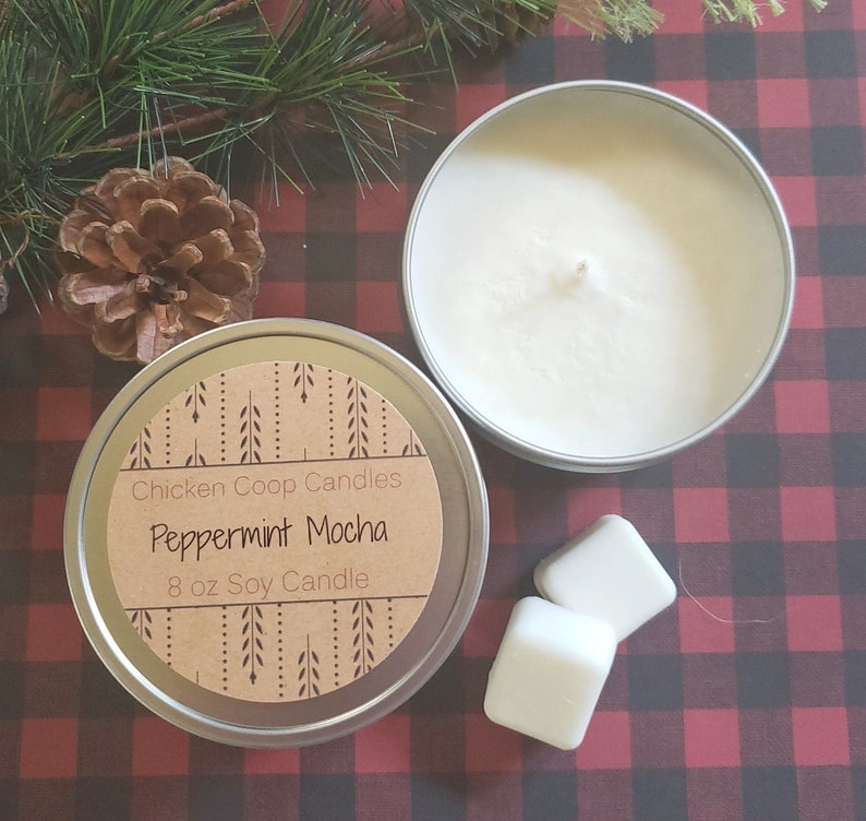 Peppermint Mocha Candle 8oz Soy Candles Peppermint Scented Etsy