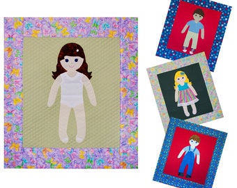 Girl and Boy Paper Doll Quilt Pattern with Clothes Digital Download , Paper Doll Blanket Interactive and Motor Skills Toy Pattern for Sewer