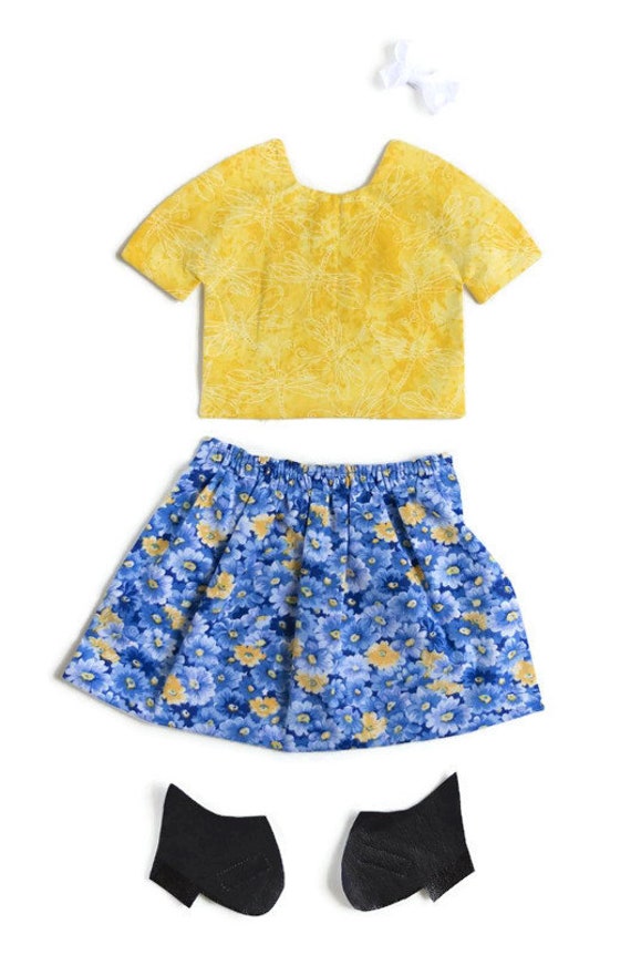 Blue Floral Skirt Paper Doll Quilt Outfit With Yellow Shirt Etsy