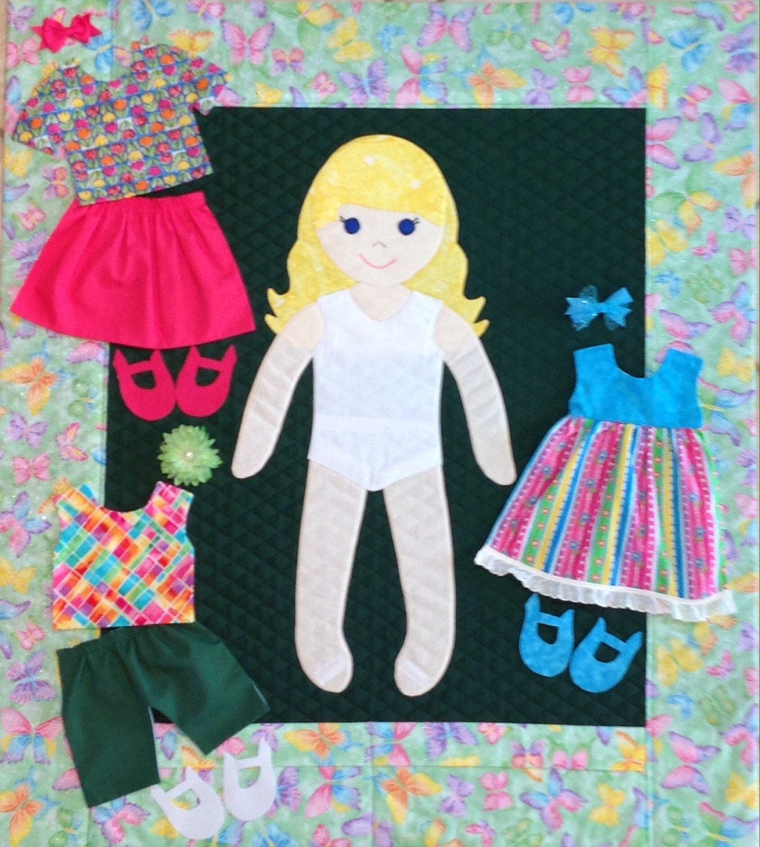 Girl Paper Doll Quilt Pattern With Clothes for Quilter or Sewer, Dress