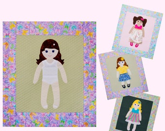 Paper Doll Quilt Pattern with Outfits for Girl, Sewer and Quilter, Dress Up Paper Doll Blanket and Motor Skills Quilt For Interactive Play