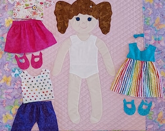 Petunia Paper Doll Quilt for Girl, Dress Up Blanket, Interactive and motor skills Quilt With Doll and Clothes, Christmas  and Birthday Gift